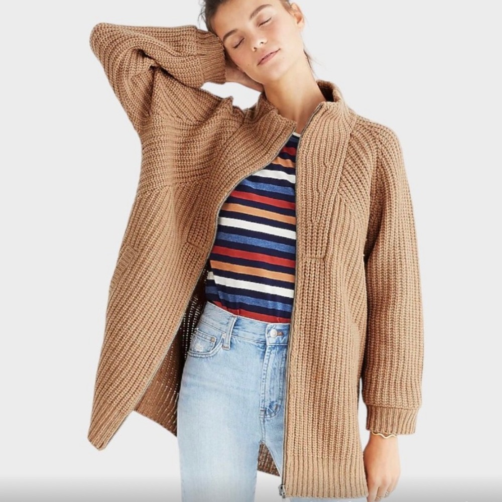Madewell full zip merino wool ribbed sweater